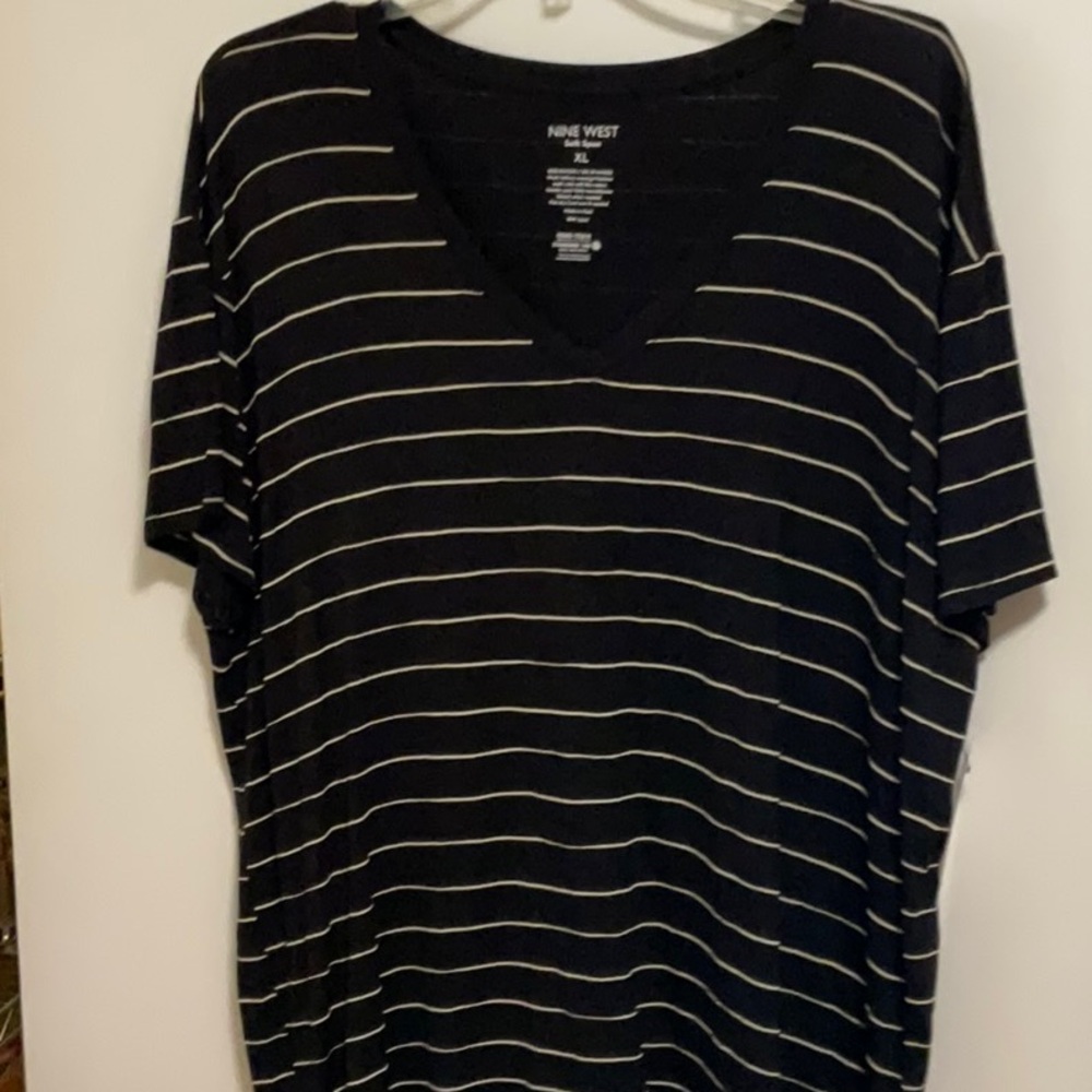 Black and Beige Striped V-Neck T-Shirt